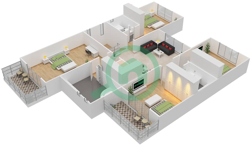 芳草青青1号 - 5 卧室别墅类型16戶型图 First Floor interactive3D