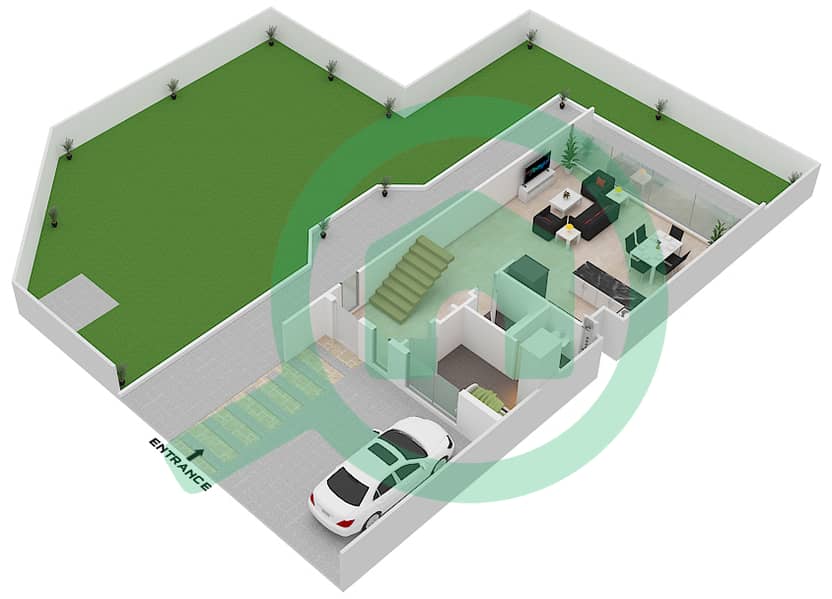 麦格之眼社区 - 3 卧室联排别墅类型T-3A戶型图 Ground Floor interactive3D