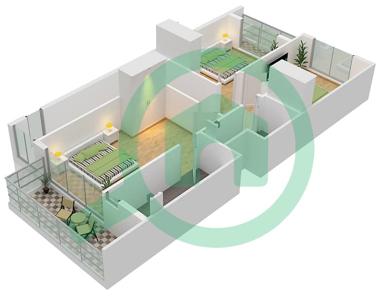 麦格之眼社区 - 3 卧室联排别墅类型T-3A戶型图 First Floor interactive3D