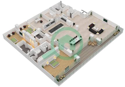 المخططات الطابقية لتصميم الوحدة 7-101, FLOOR 1 شقة 3 غرف نوم - قصر 7
