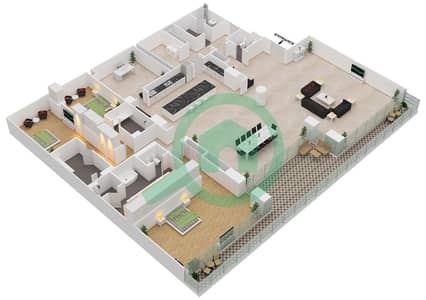 المخططات الطابقية لتصميم الوحدة 7-201, FLOOR 2 شقة 3 غرف نوم - قصر 7