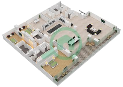 المخططات الطابقية لتصميم الوحدة 7-301, FLOOR 3 شقة 3 غرف نوم - قصر 7