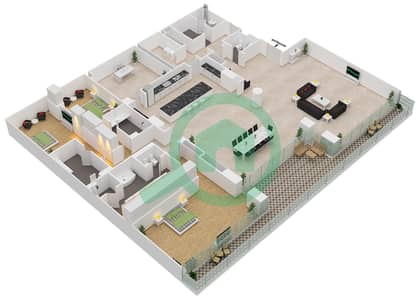 المخططات الطابقية لتصميم الوحدة 7-501, FLOOR 5 شقة 3 غرف نوم - قصر 7