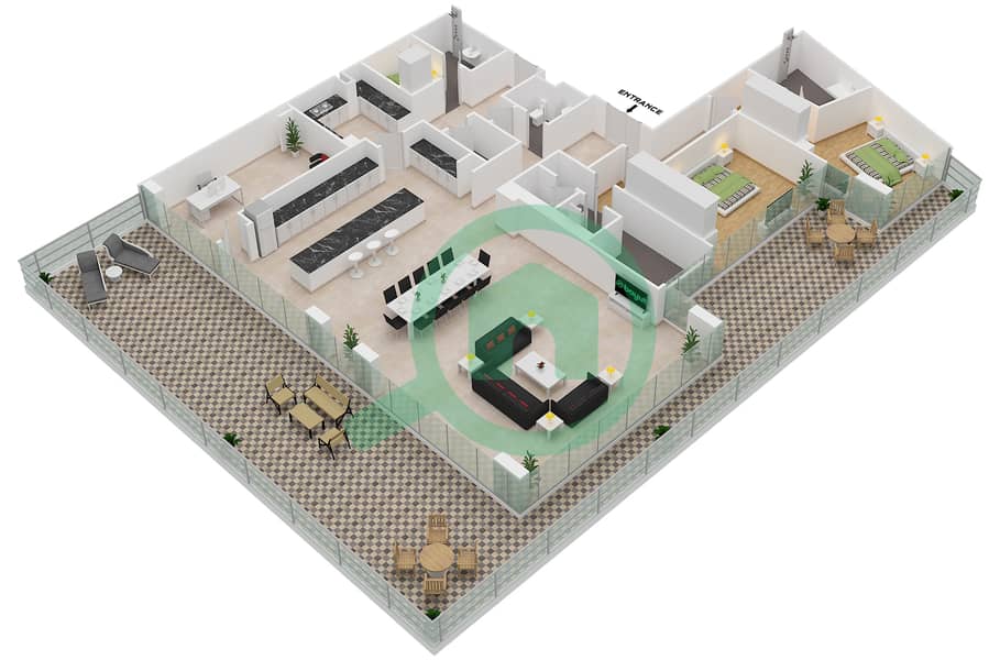 Мэншн 7 - Апартамент 2 Cпальни планировка Единица измерения 7-701, FLOOR 7 Floor 7 interactive3D