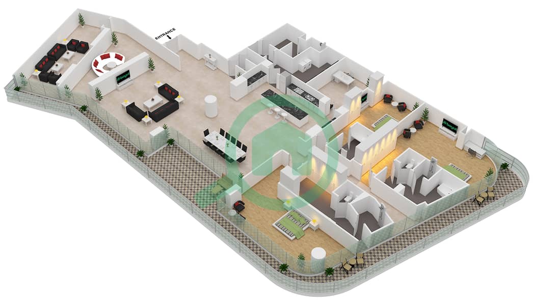 المخططات الطابقية لتصميم الوحدة 7-502, FLOOR 5 شقة 3 غرف نوم - قصر 7 Floor 5 interactive3D