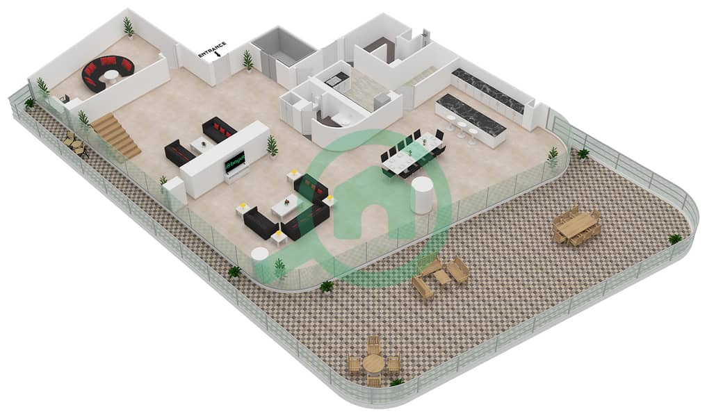 المخططات الطابقية لتصميم الوحدة 7-602 شقة 4 غرف نوم - قصر 7 Lower Floor interactive3D