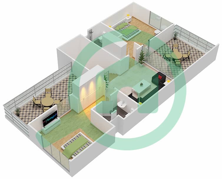 المخططات الطابقية لتصميم النموذج J3 فیلا 3 غرف نوم - جايد الحقول First Floor interactive3D