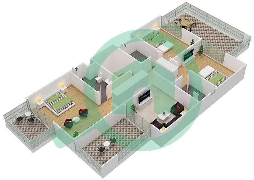 المخططات الطابقية لتصميم النموذج J4E فیلا 4 غرف نوم - جايد الحقول First Floor interactive3D