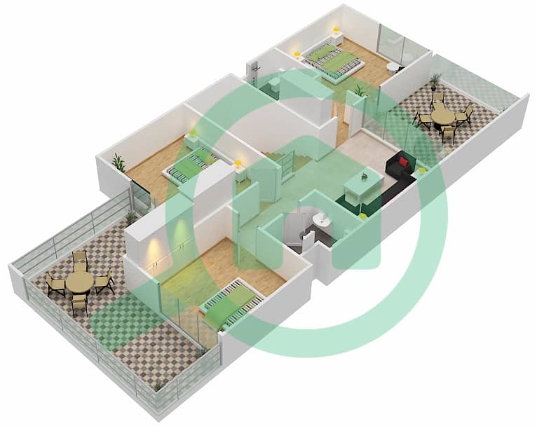 المخططات الطابقية لتصميم النموذج J4 فیلا 4 غرف نوم - جايد الحقول First Floor interactive3D
