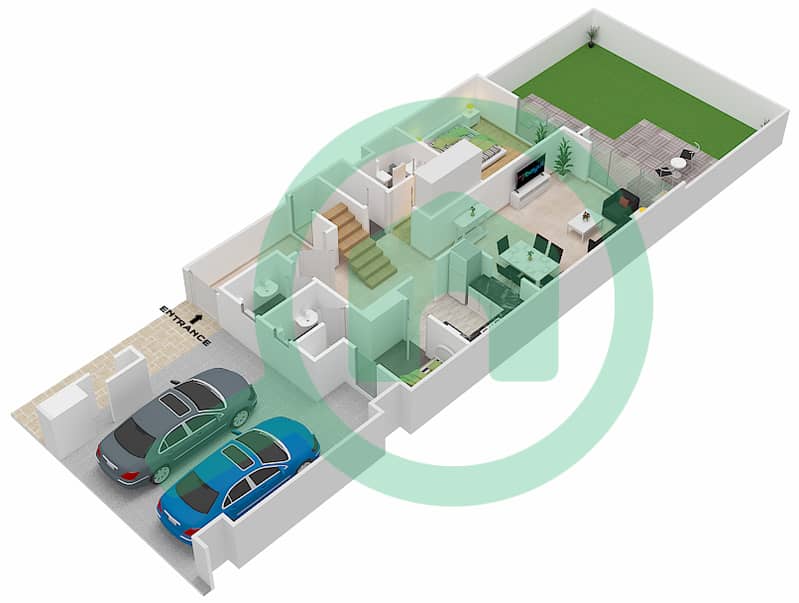 Jade at the Fields - 3 Bedroom Villa Type J3 Floor plan Ground Floor interactive3D