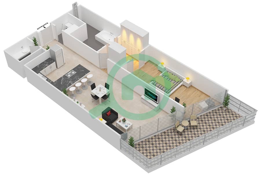Марьях Плаза - Апартамент 1 Спальня планировка Тип C interactive3D