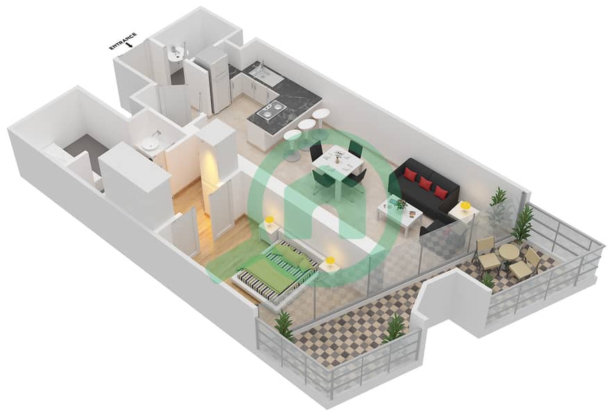 Марьях Плаза - Апартамент 1 Спальня планировка Тип D interactive3D