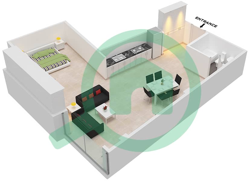 Marina Bay By DAMAC - Studio Apartment Unit 214 Floor plan 2nd Podium interactive3D