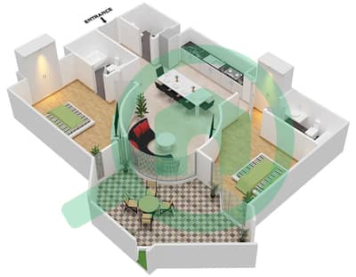 Azizi Star - 2 Bed Apartments Unit 24 Floor 01 Floor plan