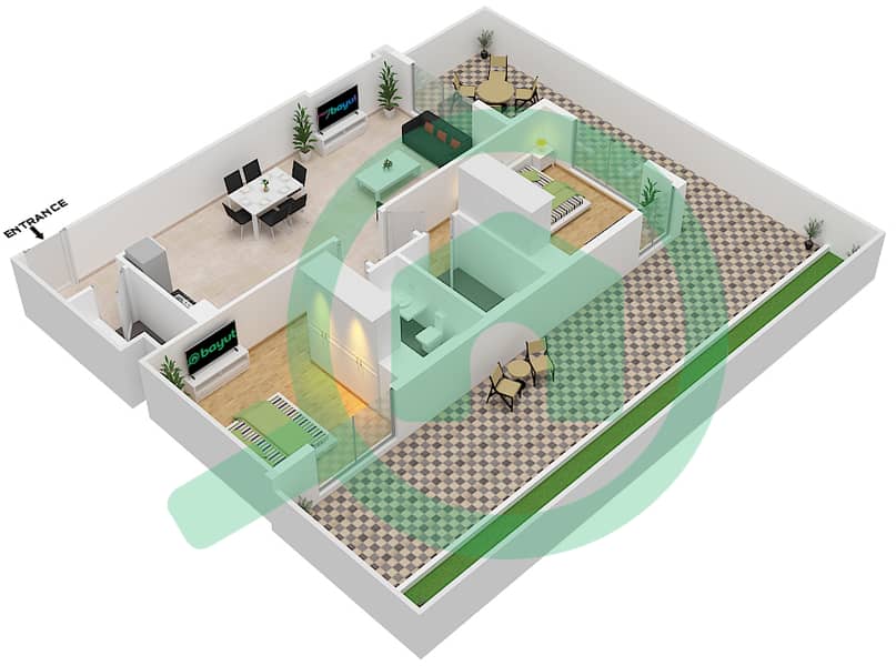 المخططات الطابقية لتصميم الوحدة 1 FLOOR 01 شقة 2 غرفة نوم - عزيزي ستار Floor 01 interactive3D