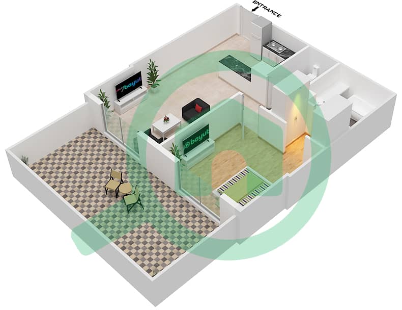 Azizi Star - 1 Bedroom Apartment Unit 9 FLOOR 01 Floor plan Floor 01 interactive3D