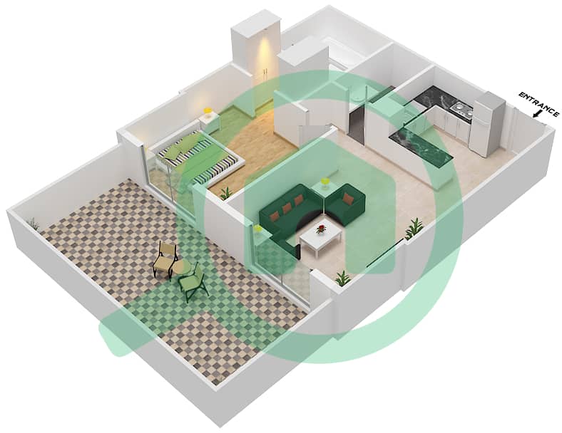 المخططات الطابقية لتصميم الوحدة 10 FLOOR 01 شقة 1 غرفة نوم - عزيزي ستار Floor 01 interactive3D