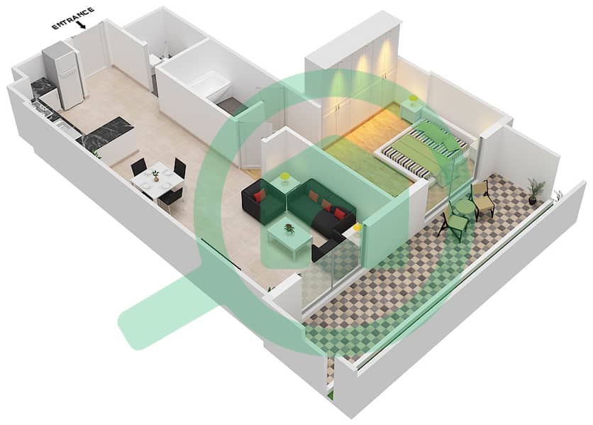 المخططات الطابقية لتصميم الوحدة 20 FLOOR 01 شقة 1 غرفة نوم - عزيزي ستار Floor 01 interactive3D