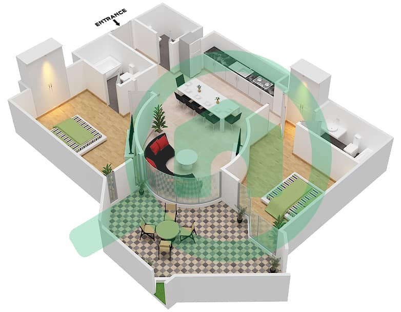 المخططات الطابقية لتصميم الوحدة 24 FLOOR 01 شقة 2 غرفة نوم - عزيزي ستار Floor 01 interactive3D