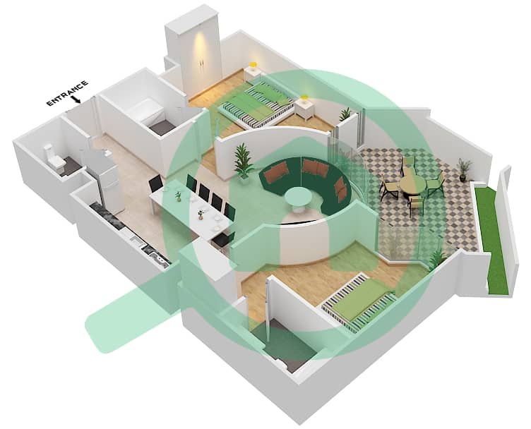 المخططات الطابقية لتصميم الوحدة 33 FLOOR 01 شقة 2 غرفة نوم - عزيزي ستار Floor 01 interactive3D