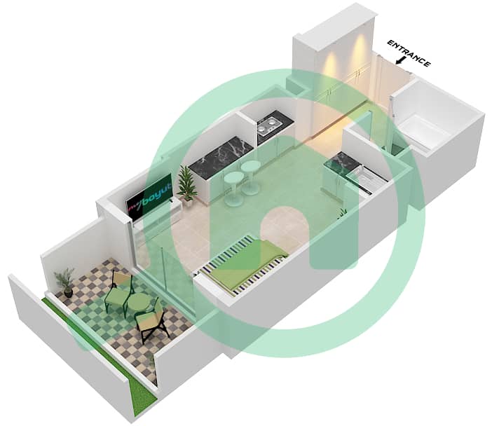 阿齐兹星辰公寓 - 单身公寓单位35 FLOOR 01戶型图 Floor 01 interactive3D
