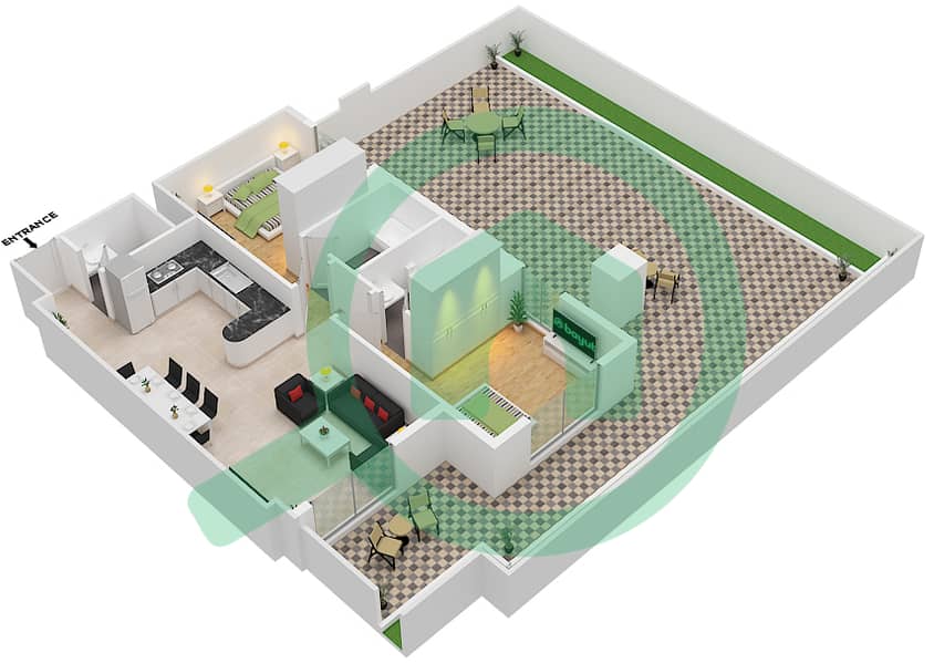 Азизи Стар - Апартамент 2 Cпальни планировка Единица измерения 38 FLOOR 01 Floor 01 interactive3D