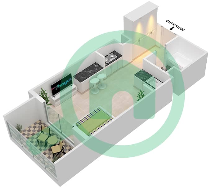 阿齐兹星辰公寓 - 单身公寓单位2A FLOOR 02-11戶型图 Floor 02-11 interactive3D