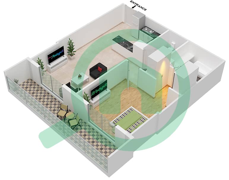 Azizi Star - 1 Bedroom Apartment Unit 9 FLOOR 02-11 Floor plan Floor 02-11 interactive3D