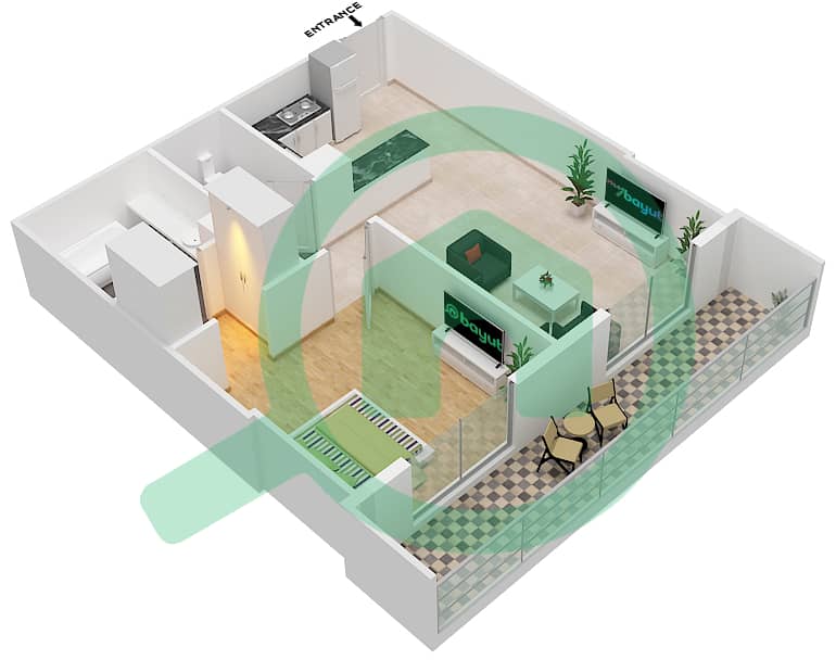 المخططات الطابقية لتصميم الوحدة 10 FLOOR 02-11 شقة 1 غرفة نوم - عزيزي ستار Floor 02-11 interactive3D