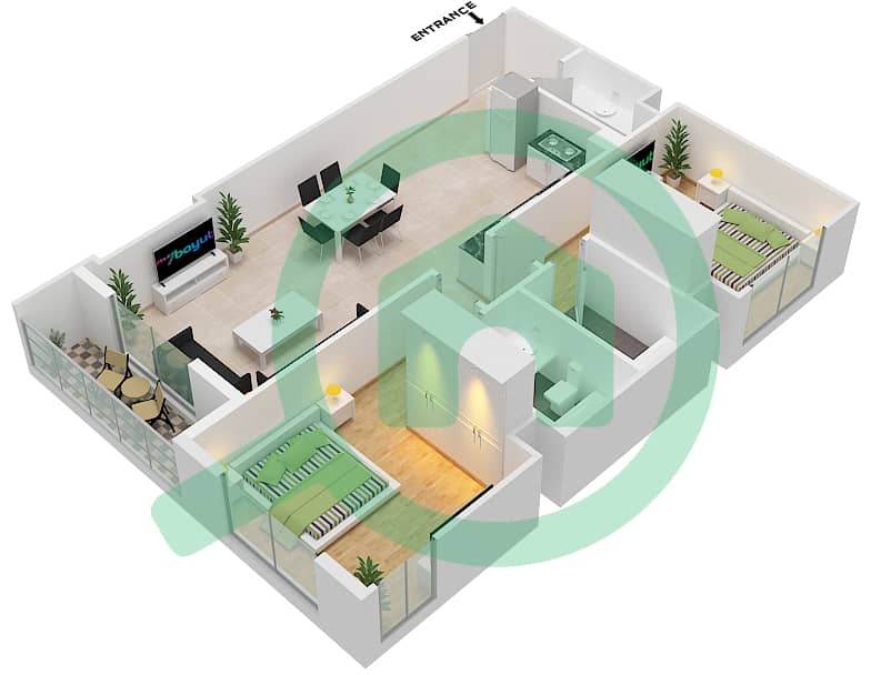 المخططات الطابقية لتصميم الوحدة 18 FLOOR 02-11 شقة 2 غرفة نوم - عزيزي ستار Floor 02-11 interactive3D