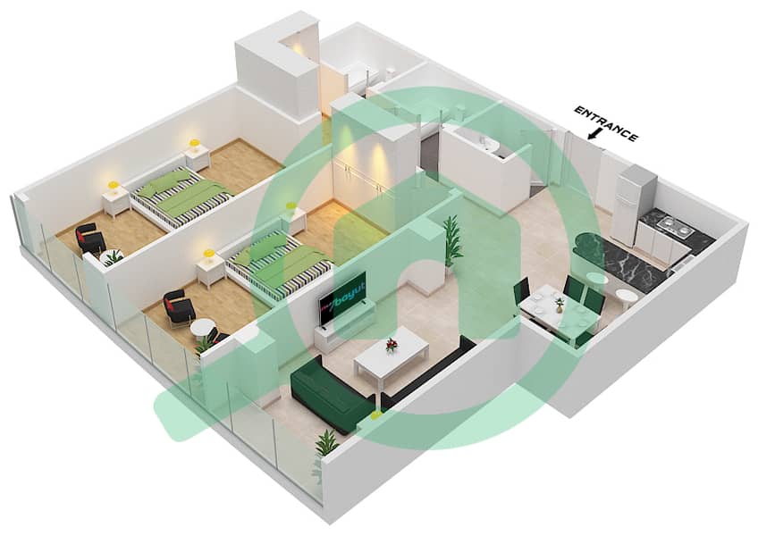 Marina Bay By DAMAC - 2 Bedroom Apartment Unit 215 Floor plan 2nd Podium interactive3D
