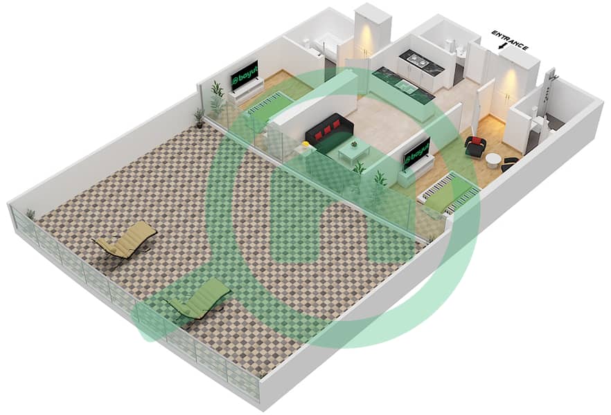 Marina Bay By DAMAC - 2 Bedroom Apartment Unit 302 Floor plan 3rd Podium interactive3D