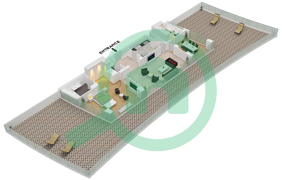 Marina Bay By DAMAC - 1 Bedroom Apartment Unit 303 Floor plan 3rd Podium interactive3D