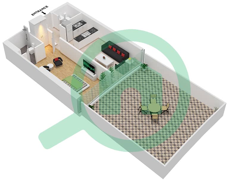 المخططات الطابقية لتصميم الوحدة 304 شقة 1 غرفة نوم - مارينا باي من داماك 3rd Podium interactive3D