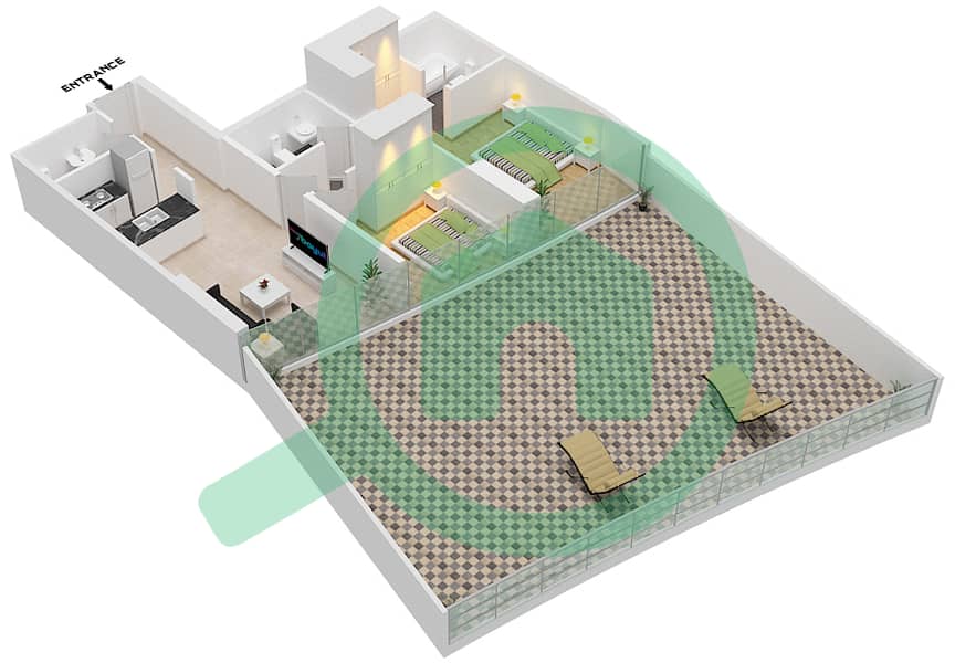 Marina Bay By DAMAC - 2 Bedroom Apartment Unit 307 Floor plan 3rd Podium interactive3D