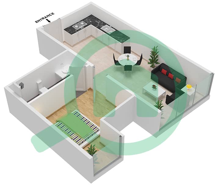 Marina Bay By DAMAC - 1 Bedroom Apartment Unit 308 Floor plan 3rd Podium interactive3D
