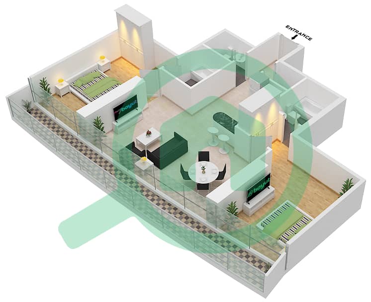 Marina Bay By DAMAC - 2 Bedroom Apartment Unit 402 Floor plan Floor - 4th interactive3D