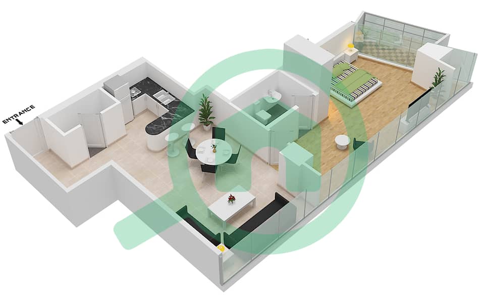 Marina Bay By DAMAC - 1 Bedroom Apartment Unit 404 Floor plan Floor - 4th interactive3D