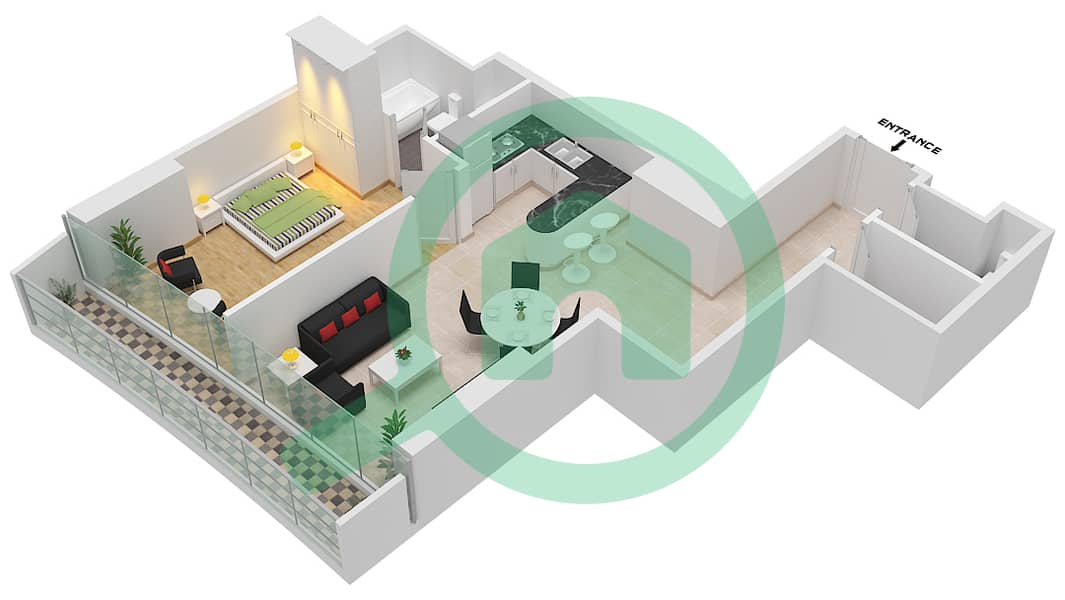 达马克滨海湾 - 1 卧室公寓单位406戶型图 Floor - 4th interactive3D