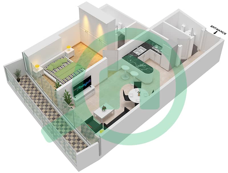 Marina Bay By DAMAC - 1 Bedroom Apartment Unit 408 Floor plan Floor - 4th interactive3D