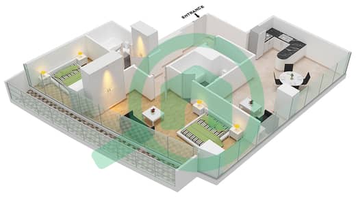 المخططات الطابقية لتصميم الوحدة 410 شقة 2 غرفة نوم - مارينا باي من داماك
