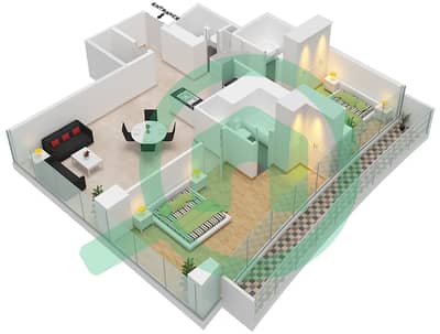 المخططات الطابقية لتصميم الوحدة 411 شقة 2 غرفة نوم - مارينا باي من داماك