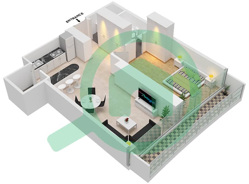 Marina Bay By DAMAC - 1 Bedroom Apartment Unit 412 Floor plan Floor - 4th interactive3D
