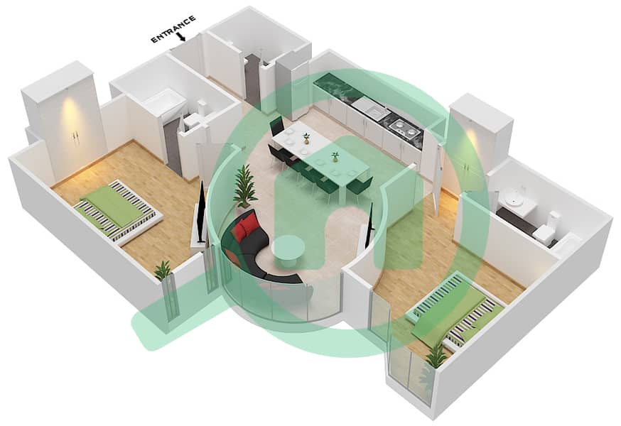 Azizi Star - 2 Bedroom Apartment Unit 24 FLOOR 02-11 Floor plan Floor 02-11 interactive3D