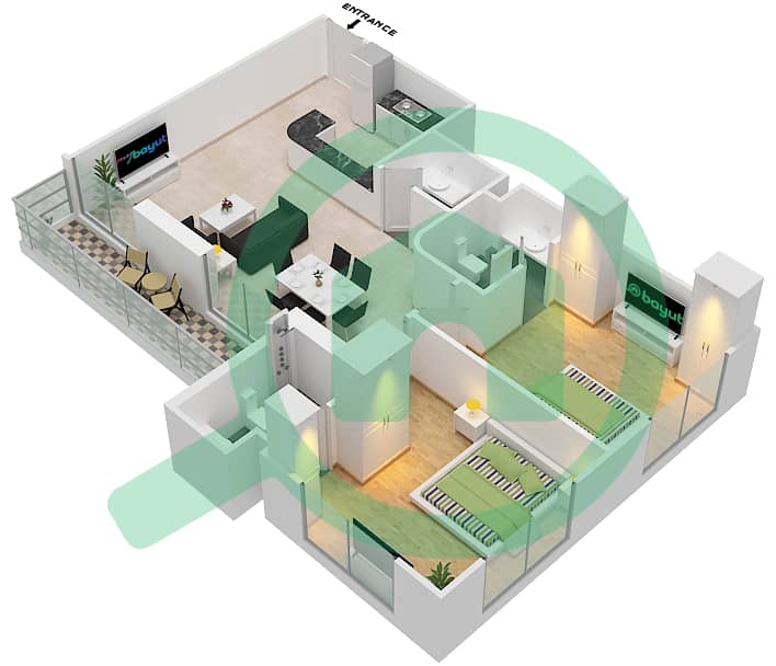 Азизи Стар - Апартамент 2 Cпальни планировка Единица измерения 27 FLOOR 02-11 Floor 02-11 interactive3D