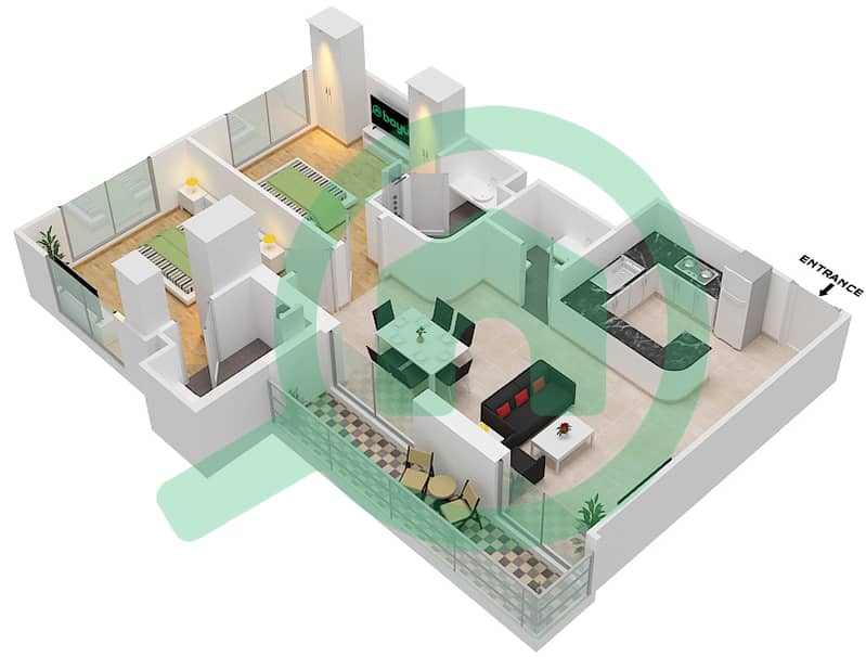 Azizi Star - 2 Bedroom Apartment Unit 30 FLOOR 02-11 Floor plan Floor 02-11 interactive3D