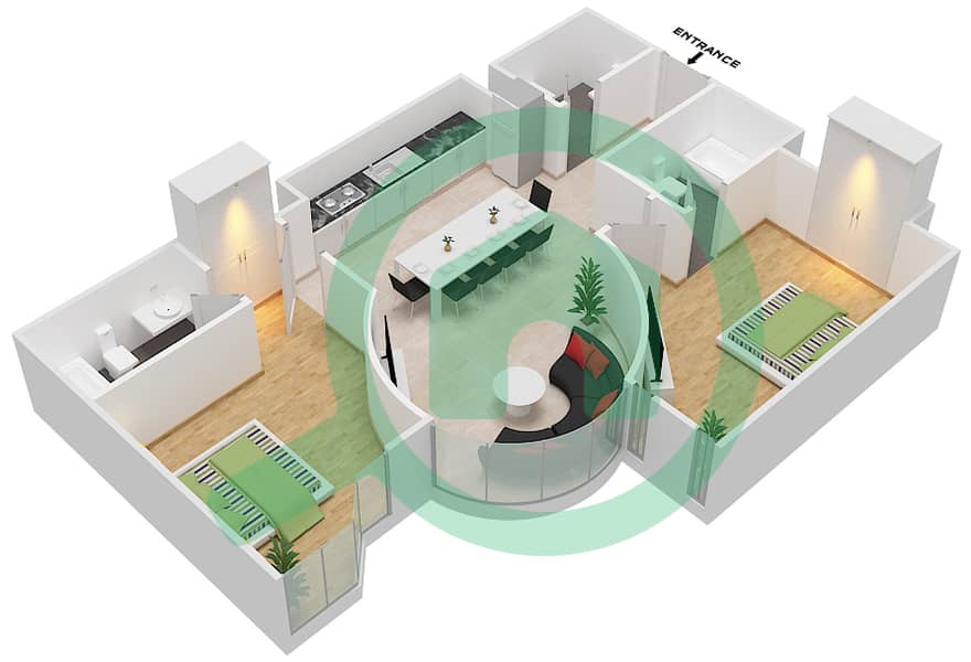 Azizi Star - 2 Bedroom Apartment Unit 33 FLOOR 02-11 Floor plan Floor 02-11 interactive3D