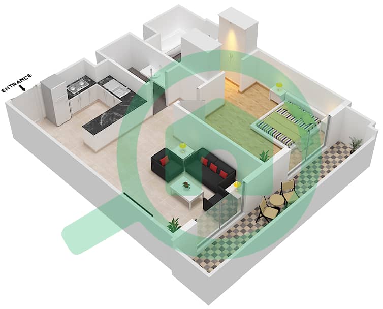 Azizi Star - 1 Bedroom Apartment Unit 37 FLOOR 02-11 Floor plan Floor 02-11 interactive3D