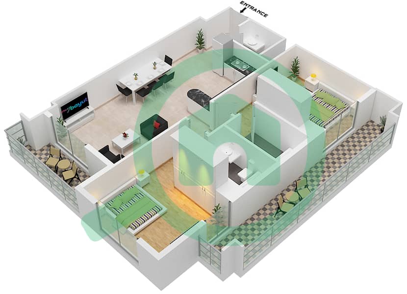 Azizi Star - 2 Bedroom Apartment Unit 38 FLOOR 02-11 Floor plan Floor 02-11 interactive3D