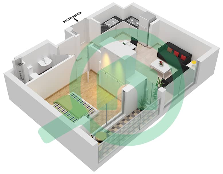 Sobha Creek Vistas - 1 Bedroom Apartment Type 1 Floor plan interactive3D